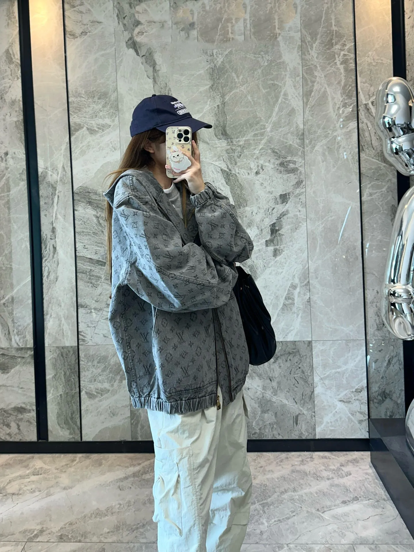 Louis/Louis Vuitton 25Fw allover printed old flower jacquard zipper hooded denim jacket